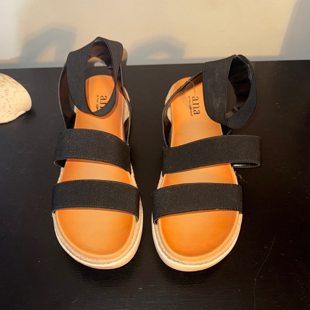 Anna Black and Tan Strappy Sandals